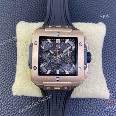 BBF Super Clone Hublot Square Bang Unico Rose Gold Titanium Black Strap